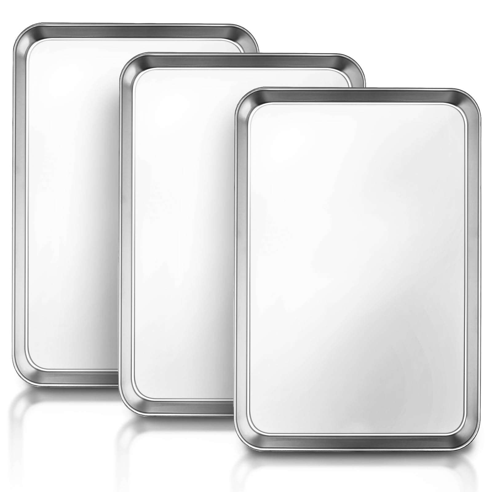 Baking Tray Set of 3, Essentials Stainless Steel Oven Tray Set - 12 x 10 x 1 inch, Easy Cleaning Rectangle Sheet Pans for Baking Cooking - Non Toxic & Heavy Duty & Dishwasher Safe