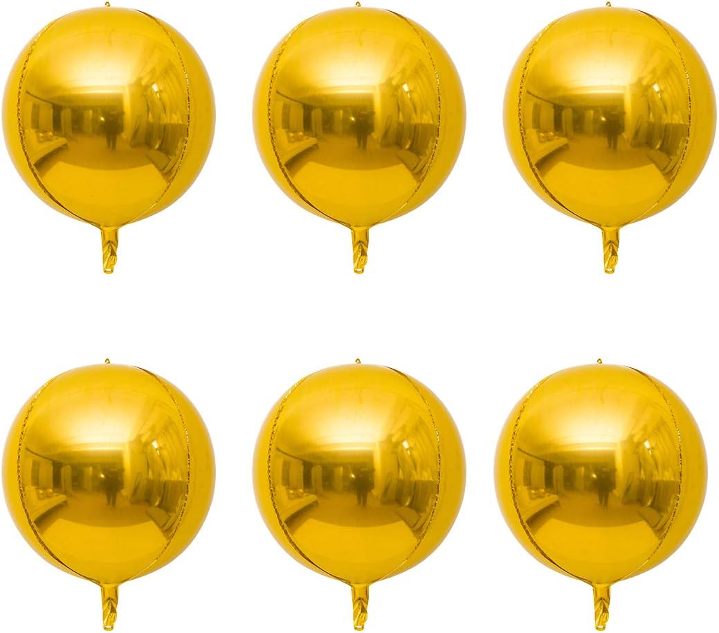 Luvier 6 Count 18inch Rose Gold Round Sphere Shaped Aluminum Foil 4D Balloons Reusable Silver Party Balloons for Wedding Marriage Birthday Baby Shower Decor (18inch-Gold)