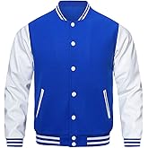 HOOD CREW Mens Varsity Jackets Faux Leather Sleeve Letterman Boys College Baseball Jacket