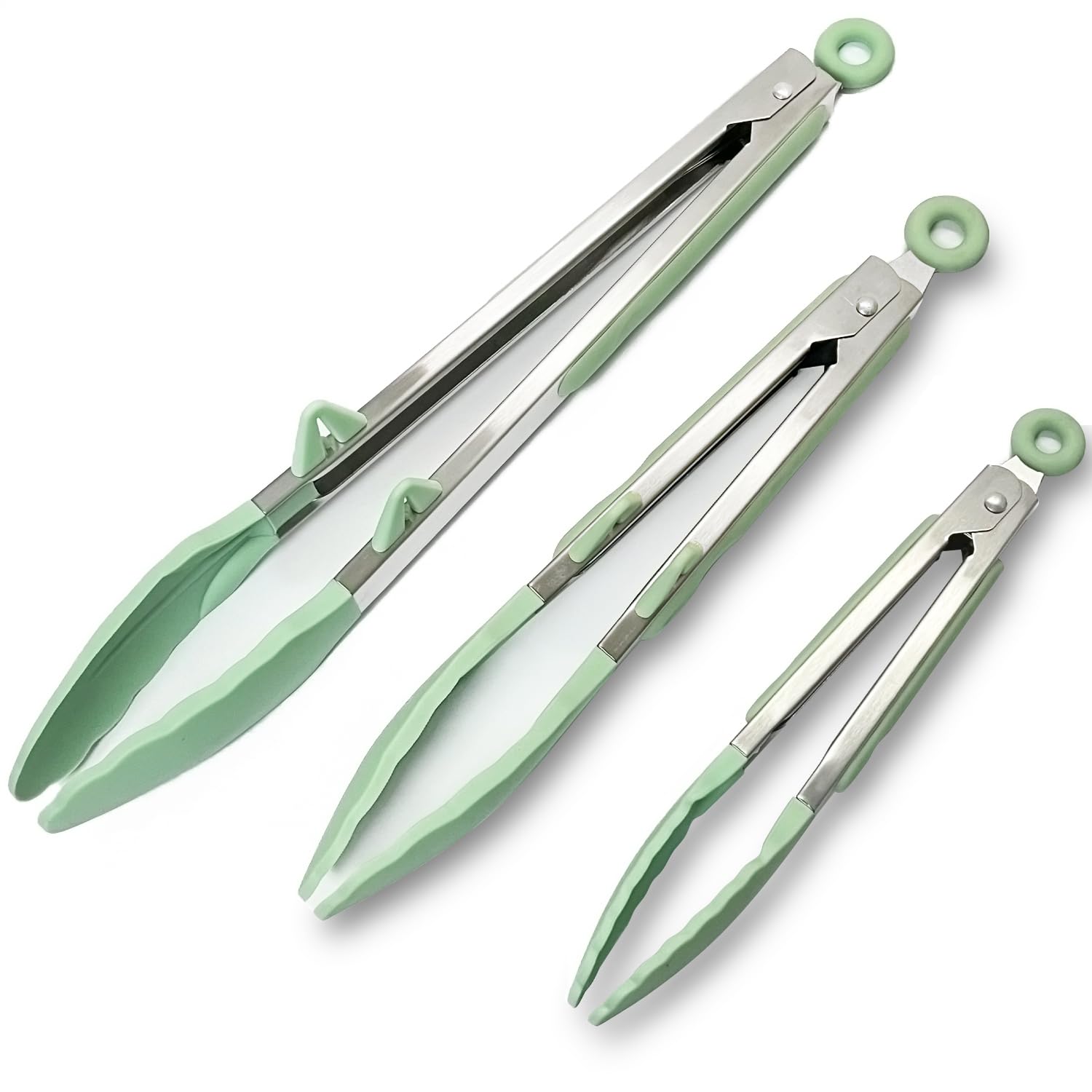 Photo 1 of ****ONLY 2 TONGS***Silicone Kitchen Tongs, 3Pcs Tongs for Cooking with Silicone Tips, Food Grade Small Silicone Tongs, Mini Serving Tongs for BBQ Salad, Green, 7"+9"+12"