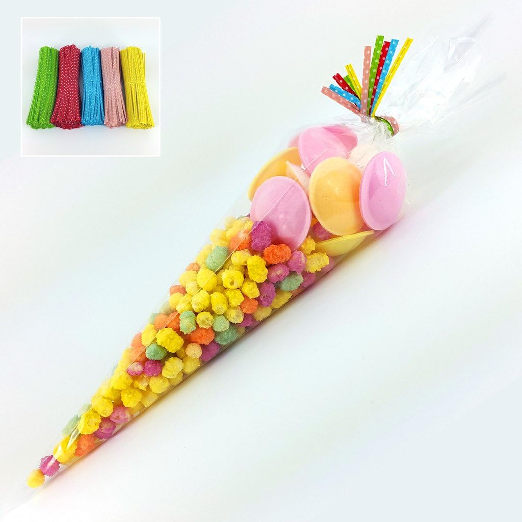 Cellophane Clear Cone Plastic Cone Bags with Assorted Twist Ties Choose Your Quantity blu