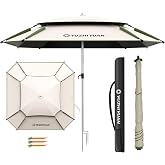 Patio Umbrella with Exclusive Black Coating, 7.2ft/7.8ft Heavy-Duty Double-Layer Nylon Canopy, Adjustable Tilt Sun Shade Outdoor Table Umbrella, UV Protection &amp; Carry Bag for Beach, Fishing, Backyard