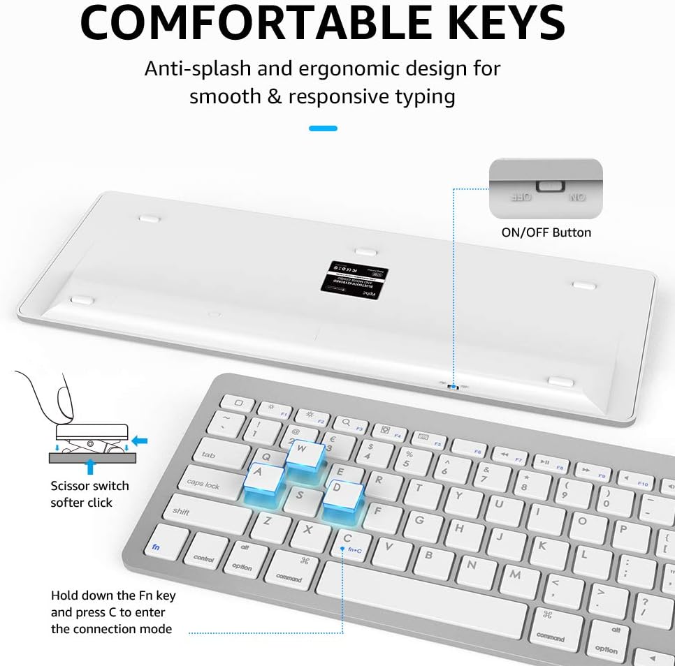 inphic Ultra-Slim Wireless Bluetooth Keyboard Mouse Combo, Compatible with iPad 10.2/9.7, iPad Air 10.5, iPad Pro 11/12.9, iPad Mini 5/4, iPhone and Other Bluetooth Enabled Devices, White: Computers & Accessories