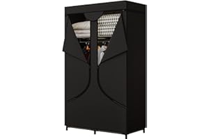 YIZAIJIA Portable Wardrobe Closet Clothing Organizer with Dustproof Non-Woven Fabric 34 Inch Clothes Hanging Rack for Bedroom (34 Inch, Black)