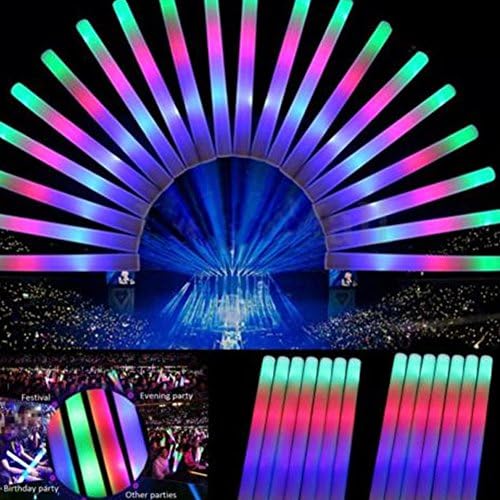 CANSTA 30 Pcs LED Colorful Foam Rave Party Cheering Glow Light Stick Flashing Foam Glow Stick With Batteries for Party Celebration Concert 484cm(18.91.6 inch)