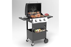 BARPHYGO 3 Burner BBQ Gas Propane Grill, 30000 BTU Portable Outdoor Grill for Camping Cooking Kitchen, Small Stainless Steel Barbecue Propane Grills for Patio/Deck/Backyard/Garden