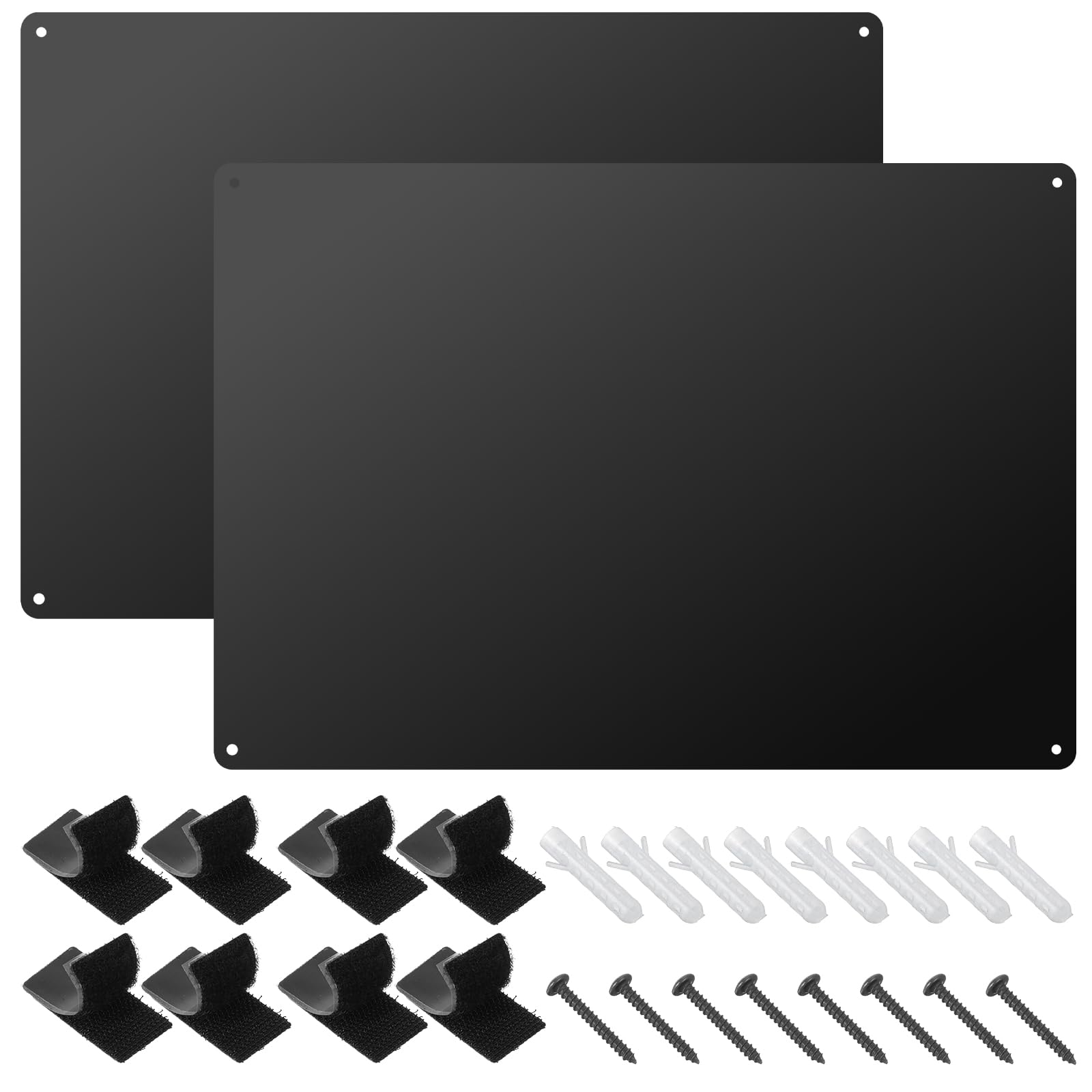 View 1 of 2 Pack Black Metal Magnetic Board, 16.9" x 11.8" Magnet Bulletin Board for Wall, Refrigerator, Cabinet to Display Magnetic Letters, Notes, Photos - Includes 8 Pcs Double Lock Tape and Screws