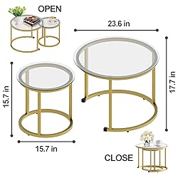 aboxoo Gold Nesting Coffee Table Set of 2, Small