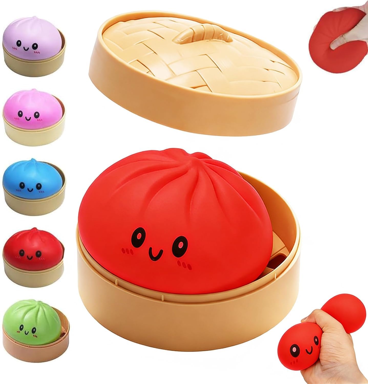 Glitter Dumpling Squishies,2026 New Dumpling Squishy Mystery Box,Colorful Dumplings Stress Balls Fidget Sensory,Squeeze Dough Ball Stress Relief Hand with Food Steamer Stretchy Desk