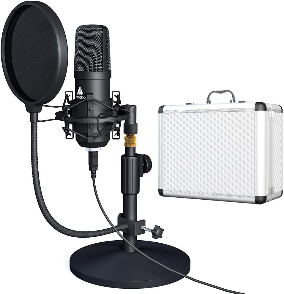 USB Microphone Kit 192KHZ/24BIT with Aluminum Organizer Storage Case MAONO AU-A04TC PC Condenser Podcast Streaming Cardioid Mic Plug & Play for Computer, YouTube, Gaming Recording: Musical Instruments