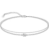 CHIC & ARTSY 925 Sterling Silver Ankle Bracelets for Women, Adjustable Double Layer Chain Anklets, Minimalist Lightweight Foot Jewelry for Beach & Everyday Wear