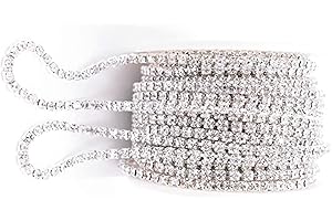 AISIBO Silver Crystal Rhinestone Applique, Bling Close Chain Trim Sewing Craft Crystal Rhinestone Diamond Ribbon for Clothing, Phone, DIY Car Decoration, Wedding Party (10 Yard 2.5mm)