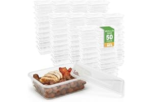 50-Pack Reusable Meal Prep Containers Microwave Safe Food Storage Containers with Lids,25 oz - 1 Compartment Take Out Disposa