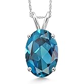 Gem Stone King 14K White Gold London Blue Topaz Pendant Necklace for Women | 6.50 Cttw | Gemstone November Birthstone | Oval 14X10MM | With 18 Inch Chain