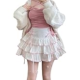 Cuteighteen Lolita Tiered Mini Skirt Women Skorts Kawaii Layered Ruffle High Waist Lace Up A Line Cute Skirts for Teen Girls