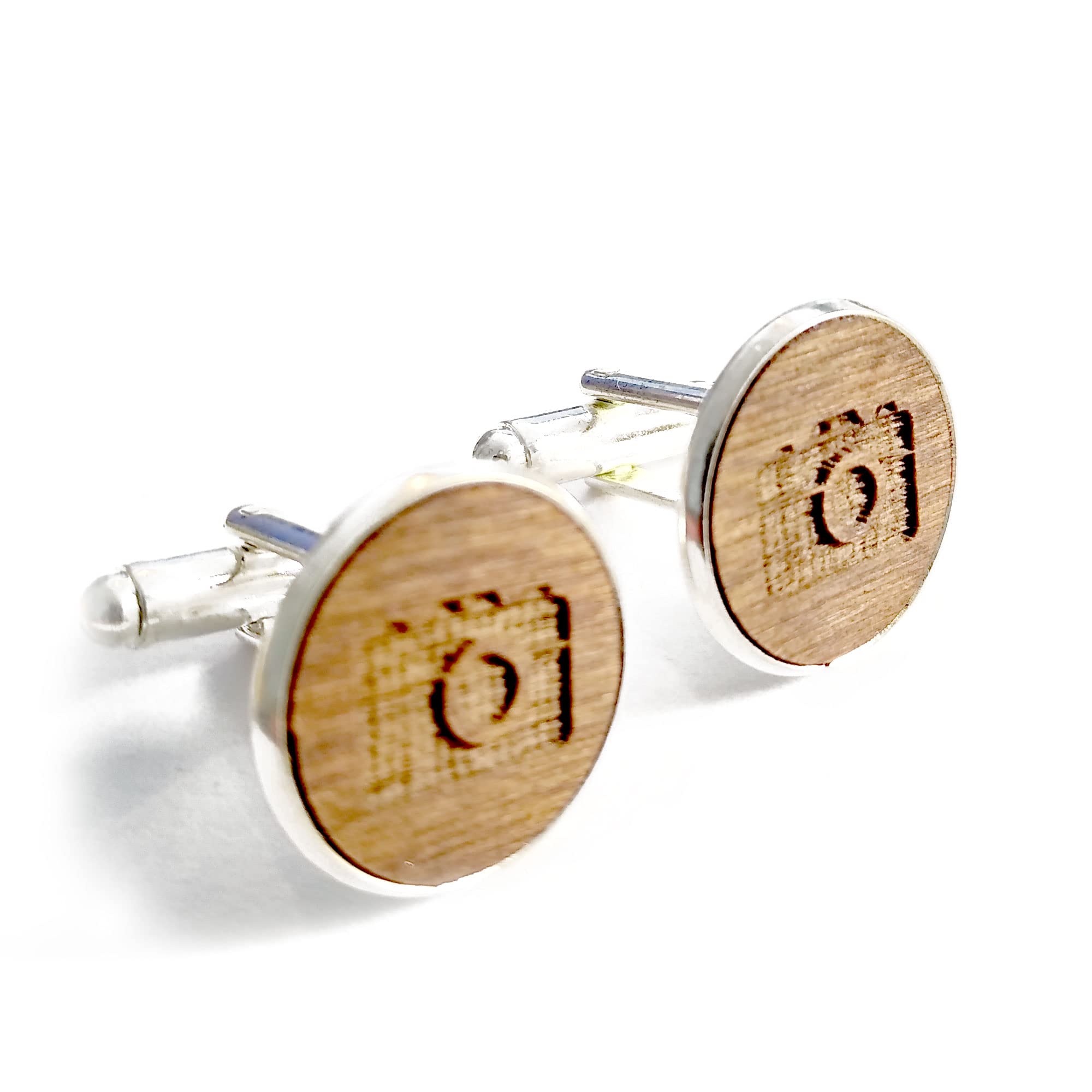 Camera Cufflinks, Handmade Engraved Wooden Birthday Gift, 5th Wedding Anniversary Present, With Gift Box