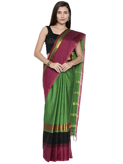 Womens Blended Cotton Saree (CCOPSC14073; Green)