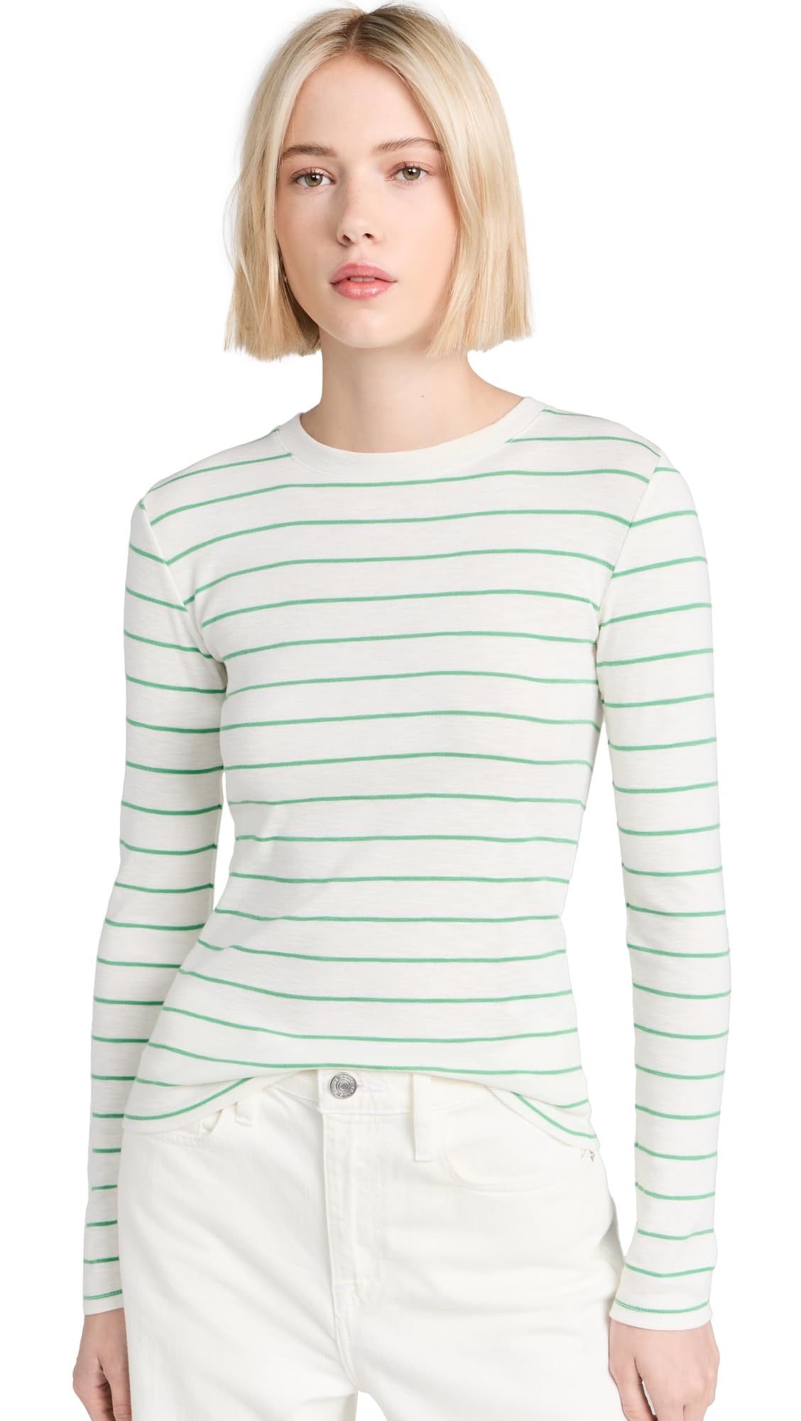 Vince Womens Striped Long Sleeve Crew, Parakeet Combo, XX-Small