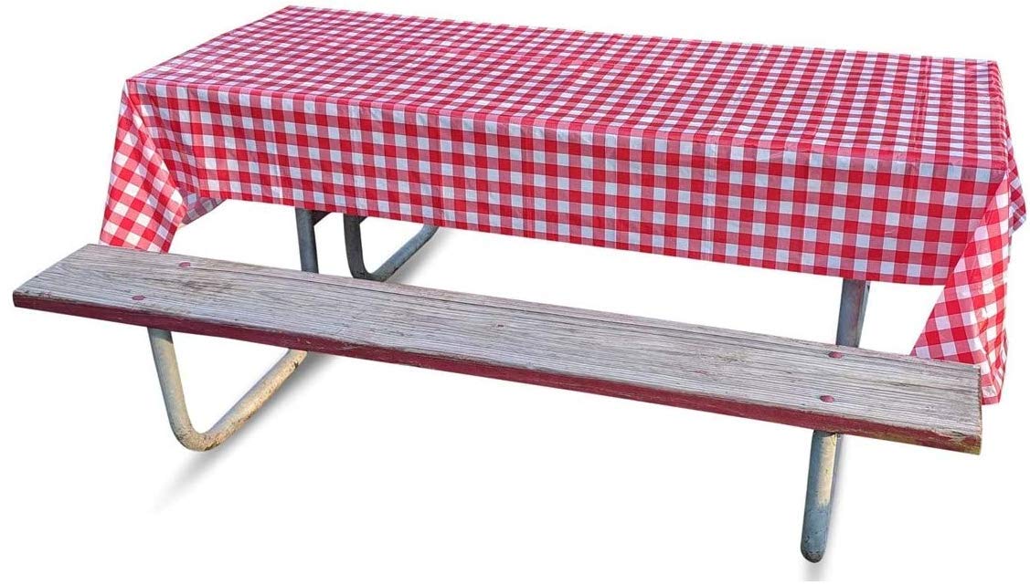 GSM Brands Disposable Tablecloths - Plastic Tablecovers for Picnics or Parties with Checkered Red and White Design (5 Pack)