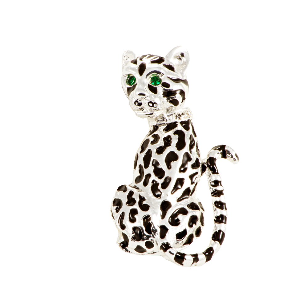 Silver Plated Leopard Enamel Pin Crystals Brooch