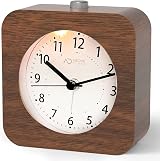 aboveClock Wooden Alarm Clock Silent Non Ticking Bedside Snooze Night Light