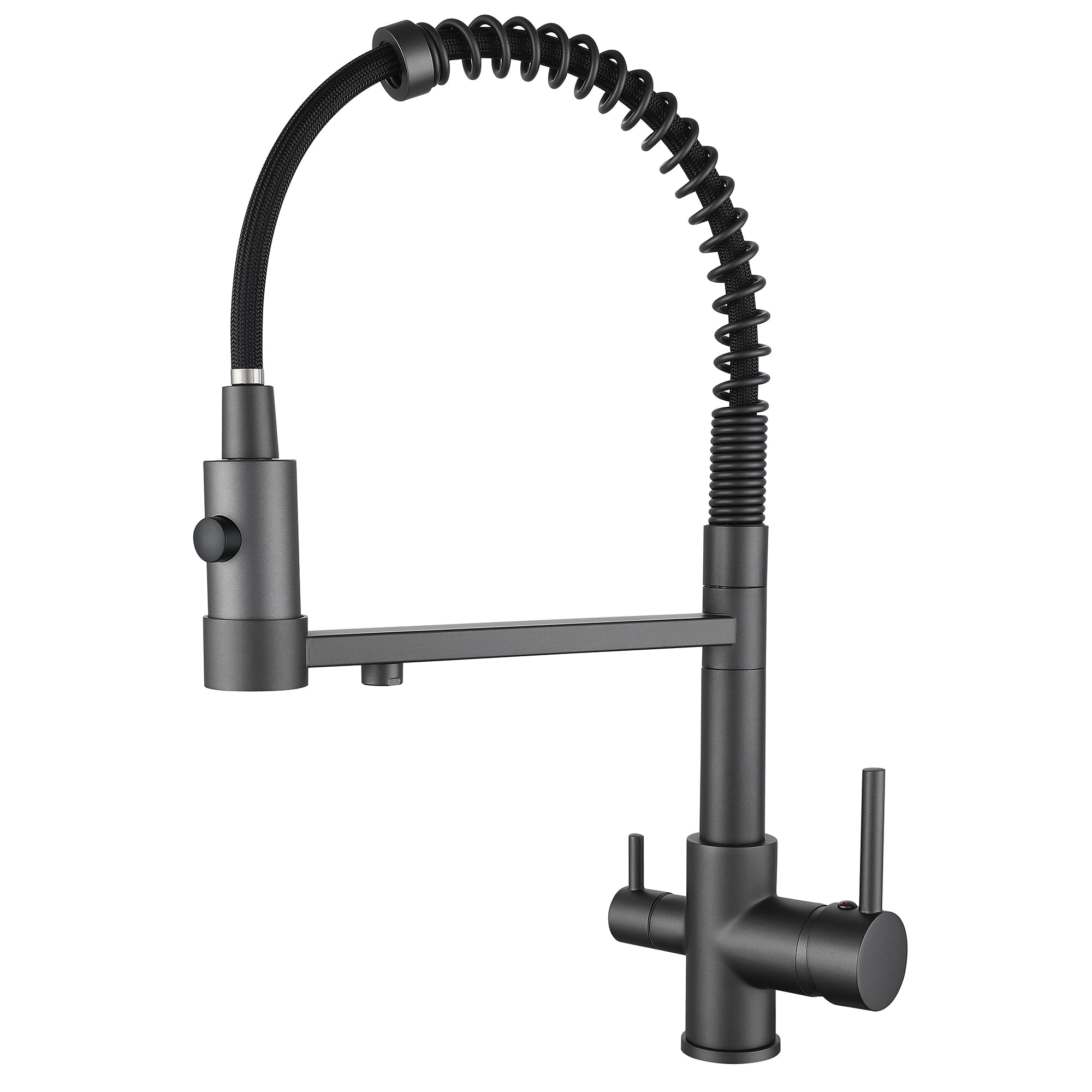 3 Way 1 Kitchen Sink Tap with Pull Out & Down Sprayer - Commercial Single Handle Lever Spring Tap (Grey)