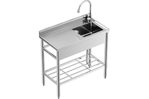 47"x37"x20" Stainless Steel Utility Sink, Freestanding Single Bowl with Hot & Cold Water Faucet, Commercial Kitchen Laundry B