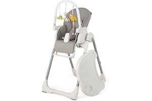 BABY JOY Baby High Chair, Foldable Highchair w/Toy Bar, 7 Heights, 4 Reclining Angles, Adjustable Footrest, Removable Double Tray, PU Cushion & Lockable Wheels for Babies Toddlers, 6-36 Months (Gray)