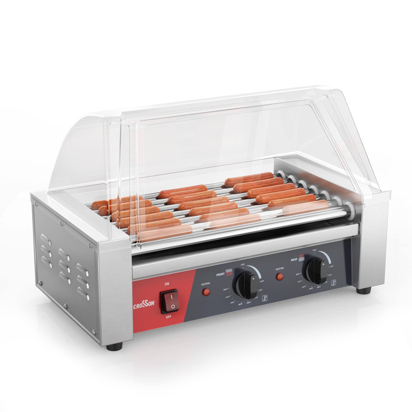 Photo 1 of CROSSON Hot Dog 7 Roller Grill Cooker Machine with Transparent Sneeze Guard,7 Nonstick 304SS Rollers and Dual Temp Control,Commercial Hot Dog Cooker Machine-120V, 1050W