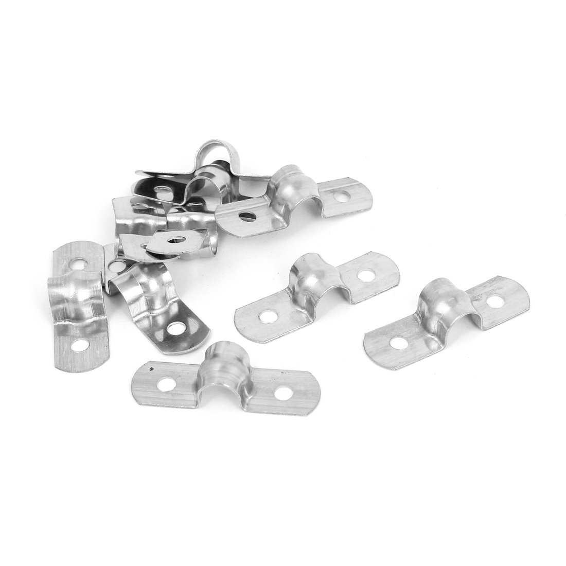 Sourcingmap 8mm(0.3inch) Rigid Pipe Strap, 2 Holes Tube Straps 304 Stainless Steel Tension Tube Clip Clamp 10Pcs