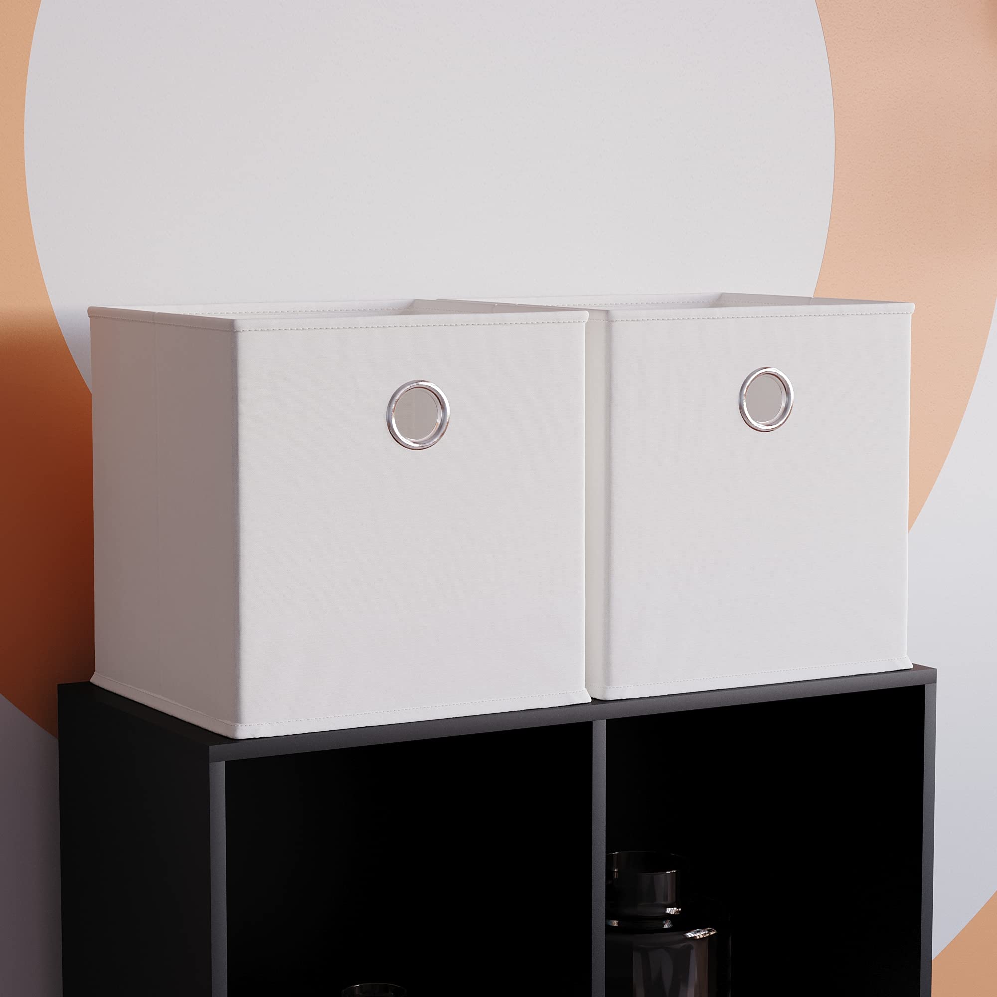 Vida Designs Durham Foldable Storage Cube Baskets Fabric Box With Metal Easy Access Handle Home Organiser (2 Pack, White)