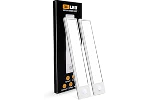OMXDG Under Cabinet Lighting, 36 LED Rechargeable, Motion Sensor, 3 Color Dimmable Closet Light Indoor, Wireless Under Counter Lights for Kitchen, Stairs (2 Pack, 8inch)