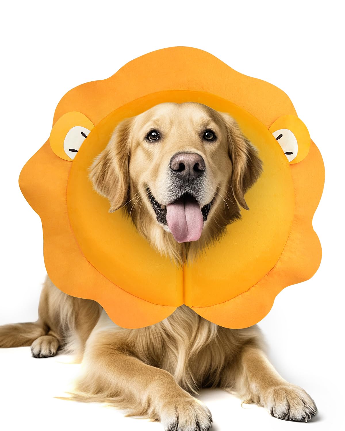 midog inflatable dog cone collar, cute lion mane recovery collar for large medium dogs, soft blow-up donut alternative after surgery, anti-lick protective neck e-collar (l, 15"-20") lion x-large (neck:21"-24")
