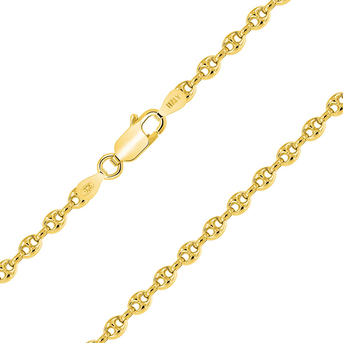 PLANETYS - 18K Gold Plated 925 Sterling Silver Puffed Anchor Mariner Chain Necklace 2.5 mm Width Length: 22 Inches