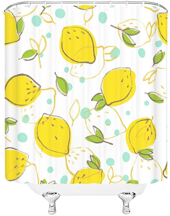 Amazon Com Cslzhennb Lemon Themed Shower Curtains Summer Water Color Fruit Pattern Bathroom Decor Waterproof Polyester Cloth Curtain Set Zw4489 180x210cm 70x82inch Home Kitchen