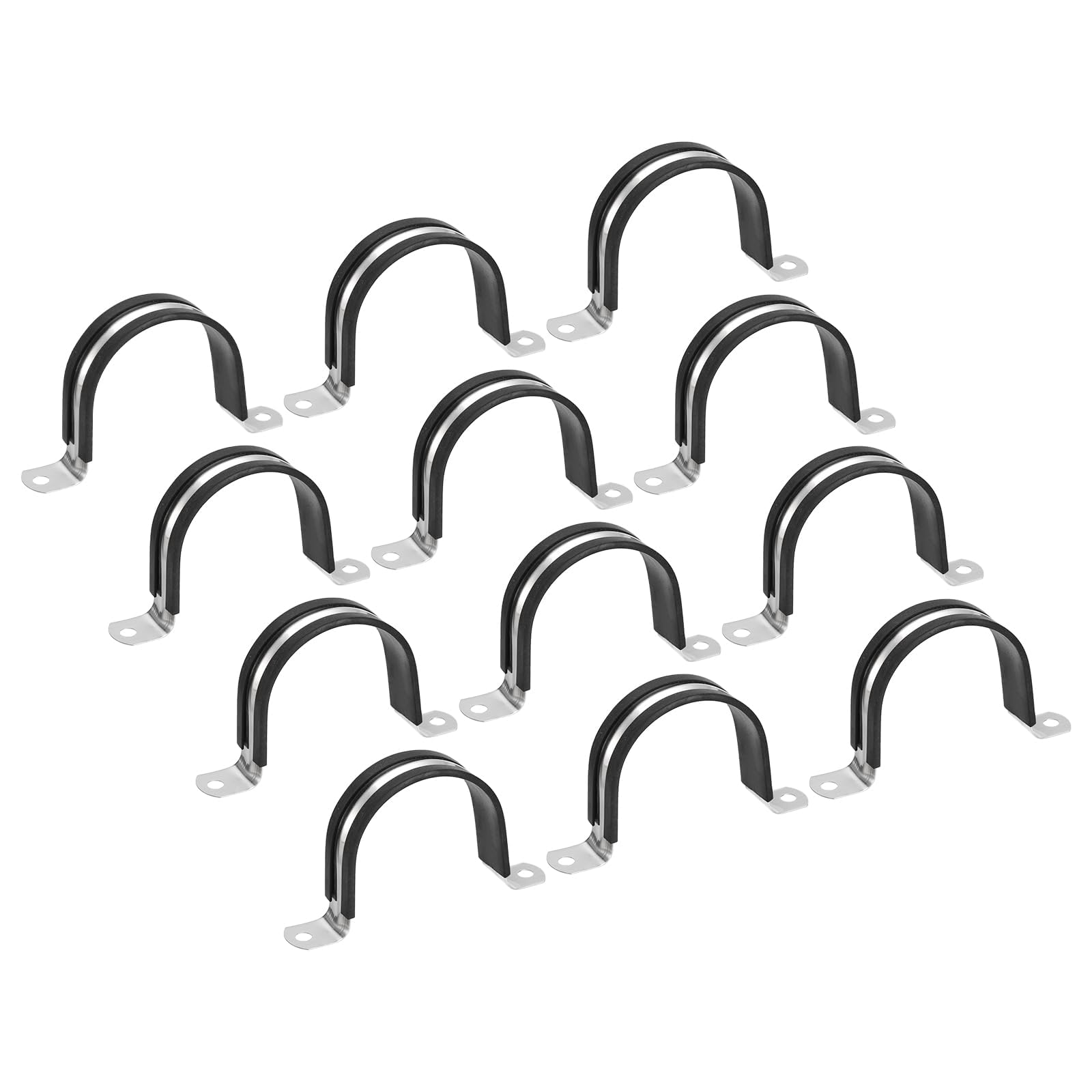 TA-VIGOR 12Pcs Cable Clamp, 55mm Rubber Pipe Strap Rubber Cushioned Stainless Steel Hose Clamp U Shape Metal Clamp Tube Holder for Pipe Tube Wire Fixing, Laying Plumbing, Electricity, Exhaust