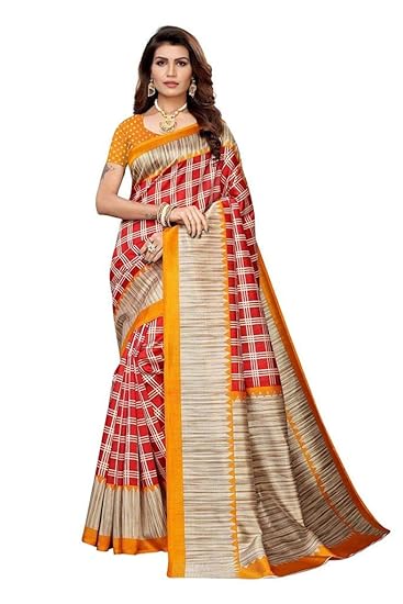 Paradise Creation Womens Art Silk Saree with Unstitched Blouse Piece (Orange)