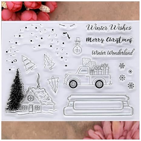 Kwan Crafts Merry Christmas Tree Lighting Clear Stamps For Card Making Decoration And Diy Scrapbooking Clear Stamps