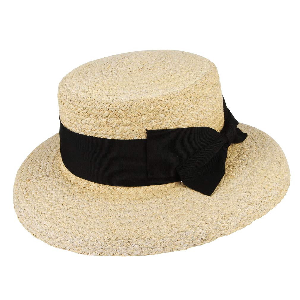 GEMVIE Women Straw Flat Top Hat Wide 