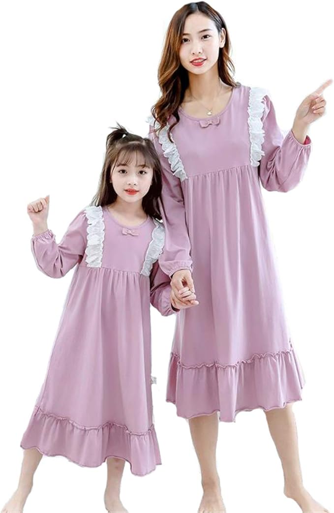 Amazon Viisen 親子服 パジャマ ガールズ 女の子 レースワンピースパジャマ 半袖or長袖 キッズ ルームウェア ナイトウェア 部屋着 寝間着 可愛い ルームウェア 綿 肌触りがいい 春 夏 秋 冬 110 1 130 140 150 160 170 パジャマ 通販
