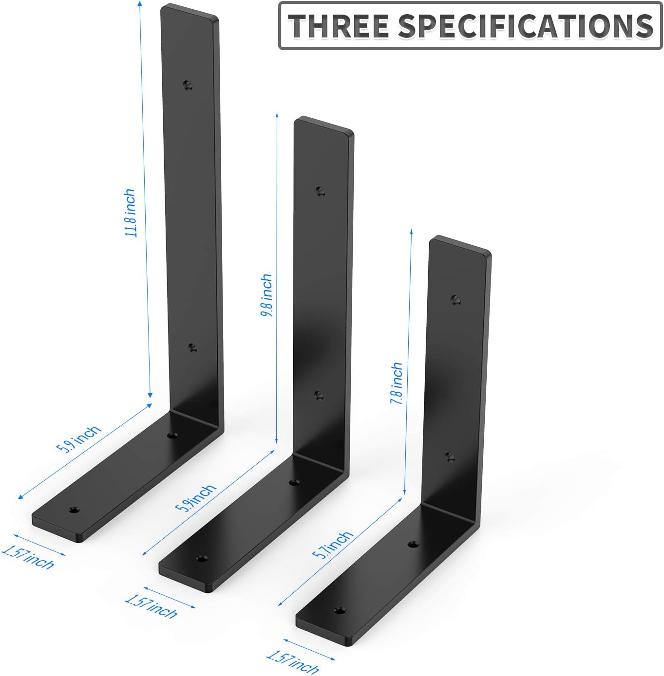 Shelf Bracket Metal Black Wall Bracket Heavy Duty Bracket with Edge for DIY Open Shelf, Multiple Sizes Available 8"X6"(4 Pack): Home Improvement