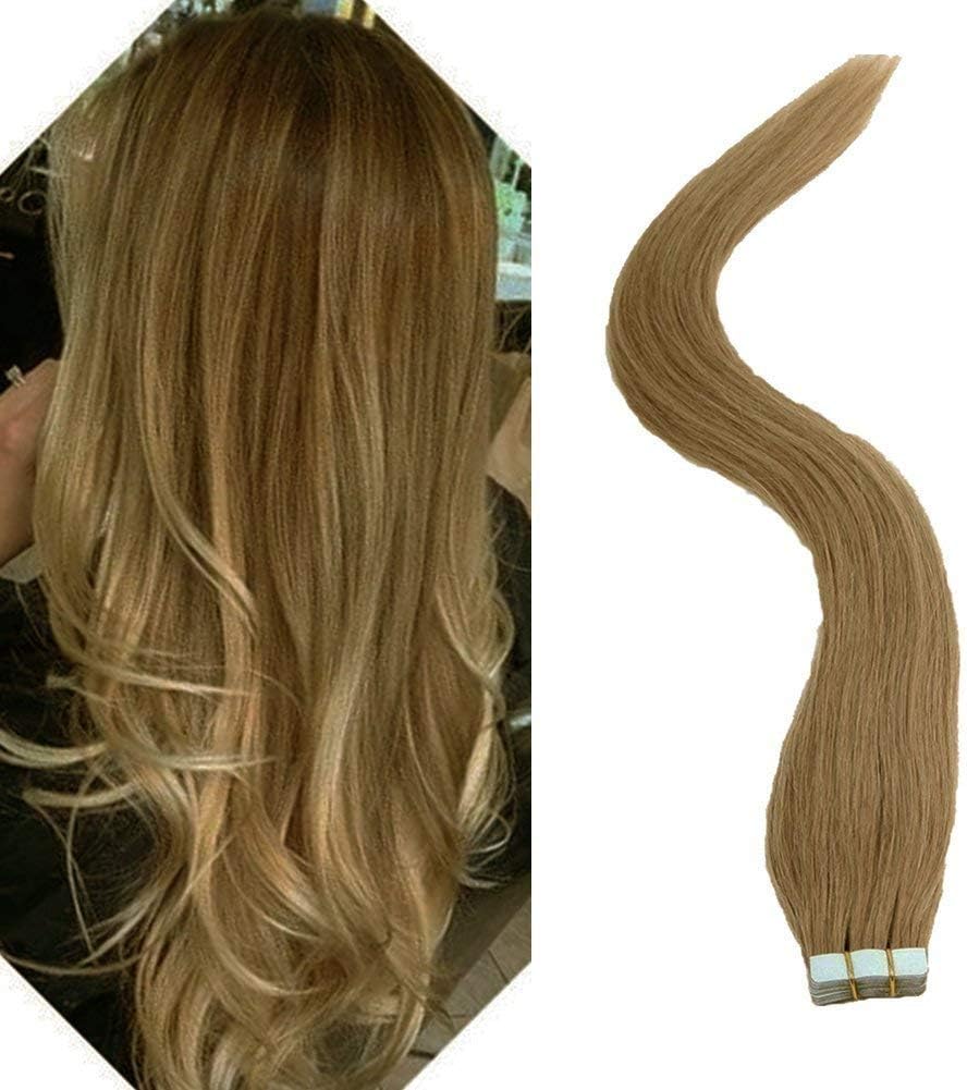 TheFashionWay Brazilian Human Hair Extensions Tape in Silky Straight Weft Remy Virgin Hair (16 inches, #12)