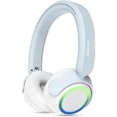 Philips K4200 Lightweight On-Ear Wireless Kids Headphones - Built-in Mic, LED Lights, Safe Volume Limited, Audio Sharing, Foldable & Durable, Blue