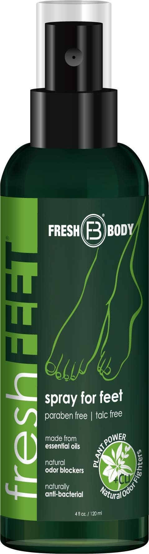 FRESH FEET by Fresh Body 4 oz Spray by the trusted Creator of Fresh Balls! Odor Fighting Protection Spray with Essential Oils for Feet & Shoes! (1 Pack)