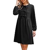 Allegra K Fall Babydoll Dress for Women 2025 Puff Long Sleeve Bow Tie Front Cute Tunic Dresses