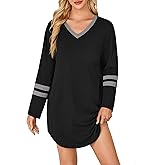 KIFOVEN Women's Cotton Nightgown V Neck Long Sleeve Sleepshirt Casual Nightshirt Nightdress Sleepwear