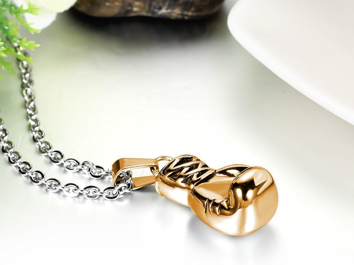 JewelryWe Birthday Valentine Gift Stainless Steel Mens Boxing Glove Pendant Necklace with 22 inch Chain, Gold (with Gift Bag) - Image 3