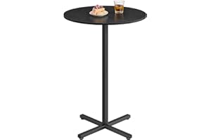 VASAGLE Round Cocktail Table, High Top Bar Pub Table with Metal Frame and Cross Base, for 2-3 People, Modern, Easy to Assemble, 23.6 x 23.6 Inches, Ebony Black ULBT361B01V1