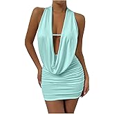 SOLY HUX Women's Sexy Deep V Neck Halter Bodycon Mini Dress Sleeveless Party Club Dresses