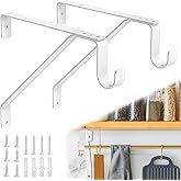 Pisman 10 Inch Heavy Duty Closet Rod Bracket Adjustable 2-Pack, Closet Rod Support with Shelf Bracket and Rod Holders - White